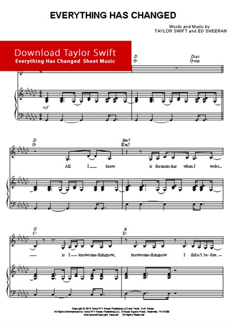 Taylor Swift Everything Has Changed Sheet Music, Piano Notes, Chords