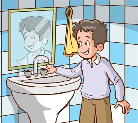 boy turning off the tap in the bathroom cartoon vector 17573234 Vector ...