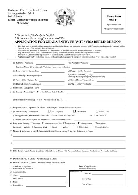 Ghana Embassy Visa Application Form Pdf - Form example download