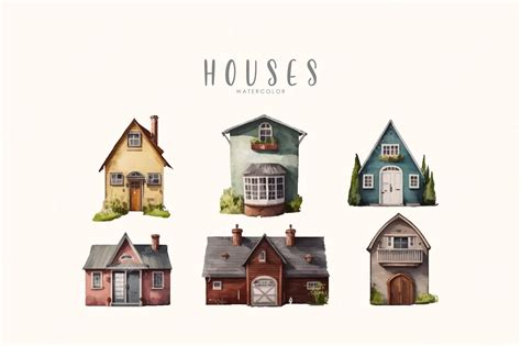 Premium Vector | Watercolor house illustration set on isolated simple ...