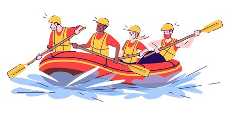 Whitewater rafting flat doodle illustration. People in raft. Water ...