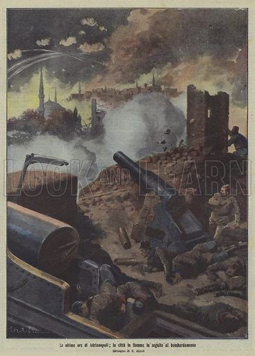 The city of Adrianople on fire after an artillery bombardment, … stock ...