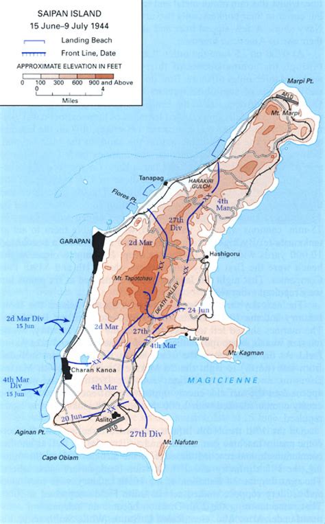 Saipan Island - Map Locating Marine and Army Personnel