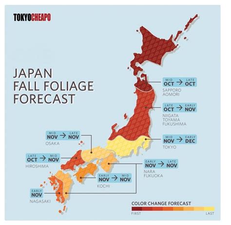 Japan fall foliage forecast map | Japan autumn, Japan fall, Japan