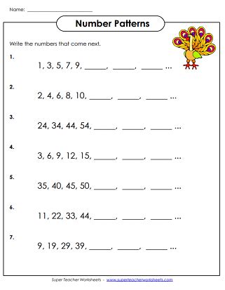 Number Pattern Worksheets