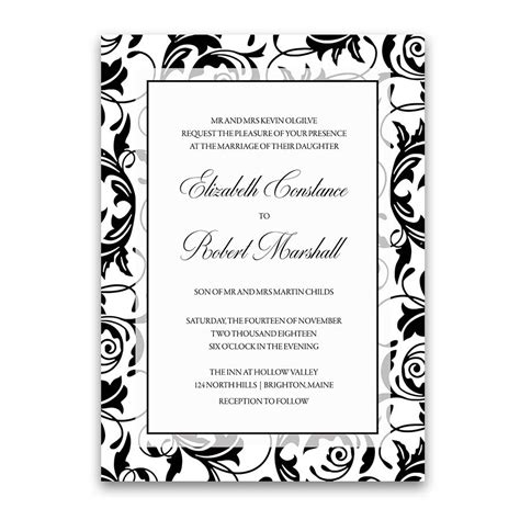 Damask Wedding Invitations Black and White Swirls