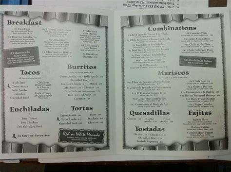 Menu at La Corona Méxican Restaurant, Orland