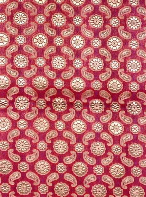 Purple Katan Silk Fabric from Banaras with Woven Paisleys in Golden ...