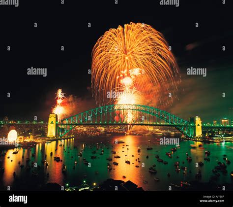 Australia. New South Wales. Fireworks over Sydney Harbour Bridge ...