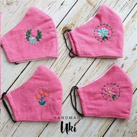 35 Masks Hand Embroidery Cotton Face Mask with Filter Pocket/3 Layers ...