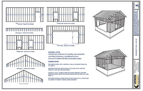 Two Car Garage Plans 24' x 24' Blueprints Vaulted Ceiling GP-104 ...