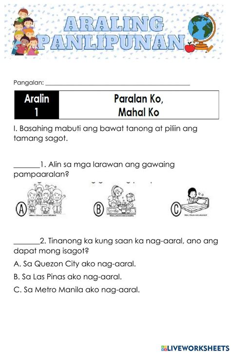 Grade 1 Week 1 Worksheet Araling Panlipunan