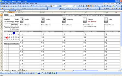 Weekly Planner Template Excel