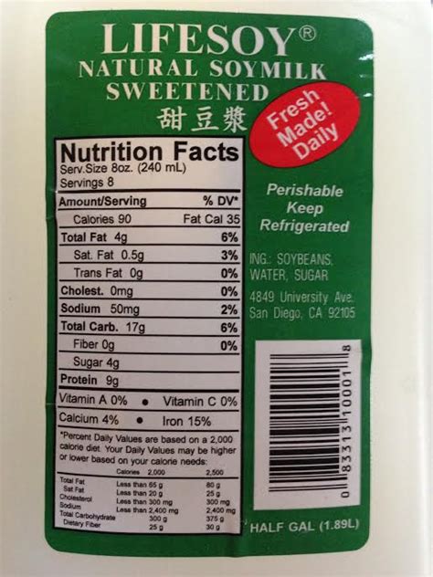 Soy Milk Nutrition Facts Label - Nutrition Ftempo