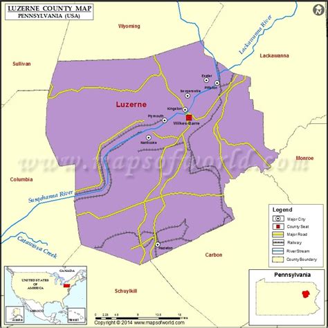 Luzerne County Map, Pennsylvania