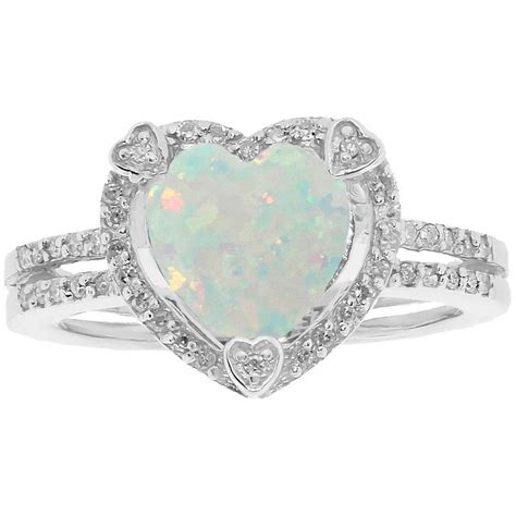 Sterling Silver Created Opal Birthstone Ring With Diamond Accents ...