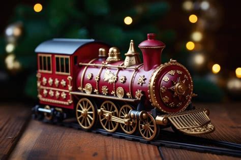 Premium AI Image | Decorative christmas train ornament on wooden surface