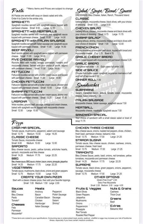 Menu of Casa Mia in Hoquiam, WA 98550