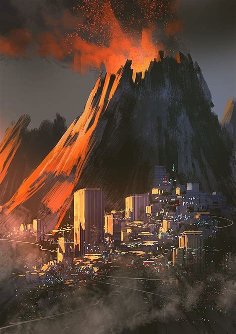 Volcano City. | Fantasy art landscapes, Fantasy city, Digital painting