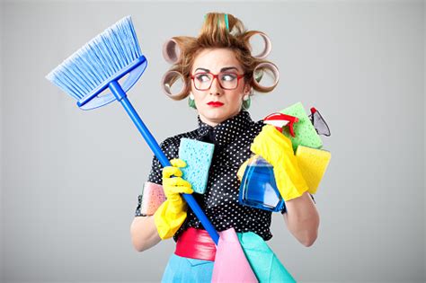 Funny Housewife Cleaning Stock Photo - Download Image Now - iStock