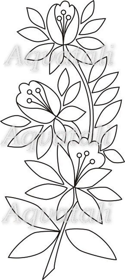 a drawing of flowers with leaves and buds on the stem, in black and white