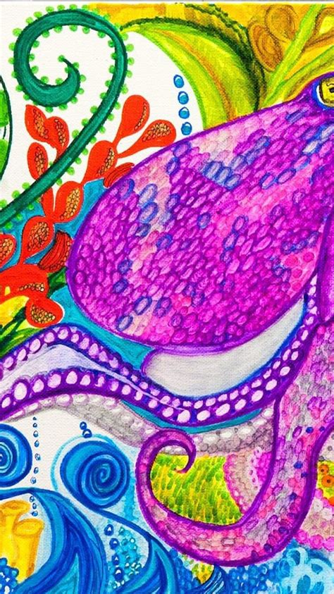 Octopus Spirit Animal Abstract Art Painting Stretched Canvas | Etsy