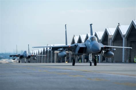 United in Strength: aircraft line the runway at Kadena Air Base ...