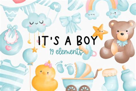 It's a Boy Clipart, Baby Boy Shower Graphic by Chonnieartwork ...