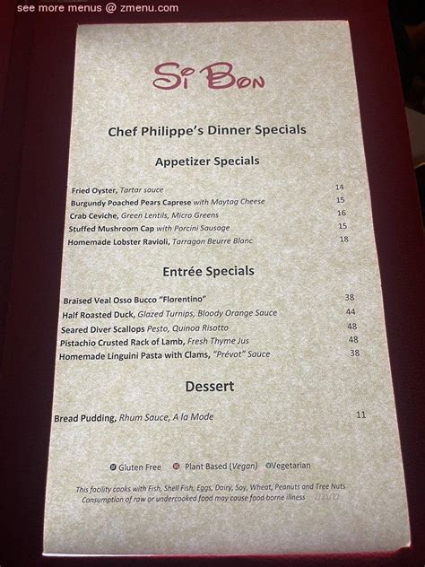 Online Menu of Si Bon Restaurant, Rancho Mirage, California, 92270 - Zmenu