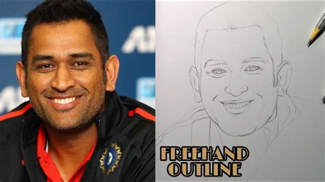 How to draw MS Dhoni step by step | Outline tutorial for Beginners ...