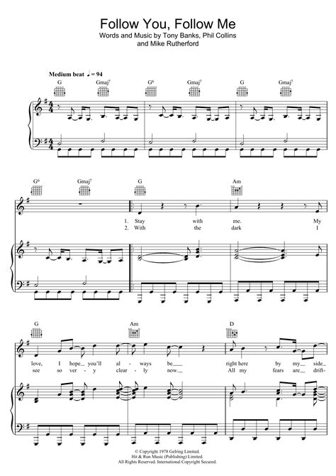 Genesis Follow You, Follow Me Sheet Music Notes, Chords | Sheet music ...