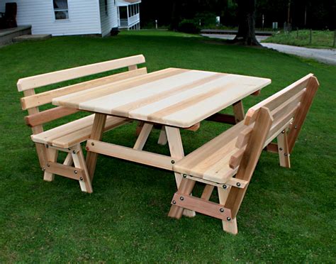 42" Wide Red Cedar Traditional Picnic Table w/Backed Benches