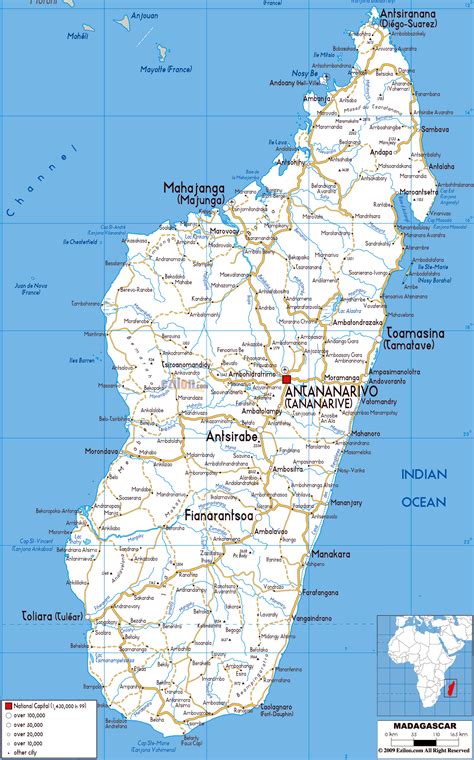 Large detailed roads map of Madagascar with all cities and airports ...