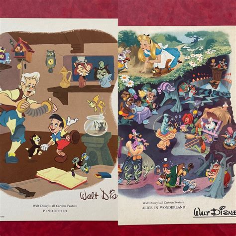 Walt Disneys Pinocchio and Alice in Wonderland Fan Picture | Etsy | Fan ...