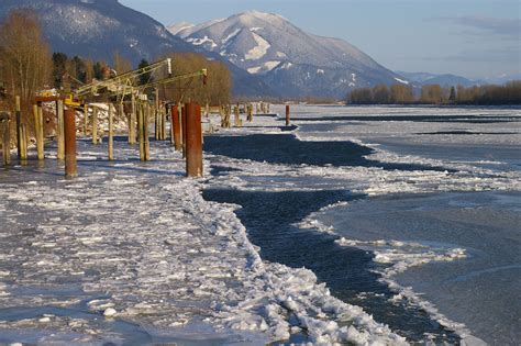 Frozen sections of the Fraser River near Mission