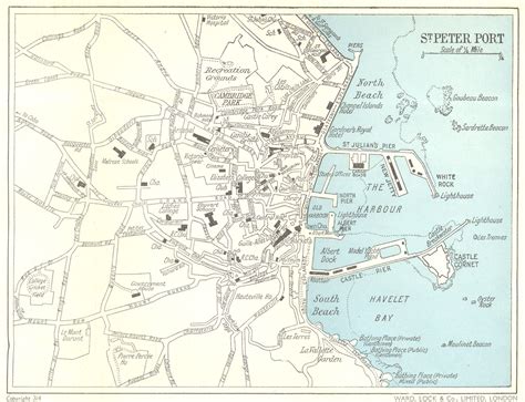 ST PETER PORT vintage town plan. Guernsey Channel Islands. WARD LOCK ...