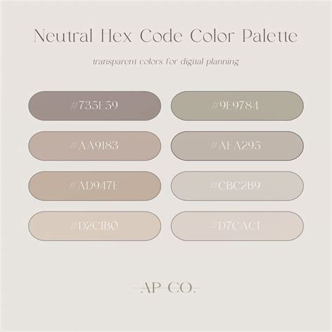 Neutral Hex Code Color Palette for Digital Planning | GoodNotes |Alpha ...