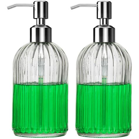 GLADPURE Soap Dispenser – 2 Pack, 18 Oz Vertical Striped Glass ...