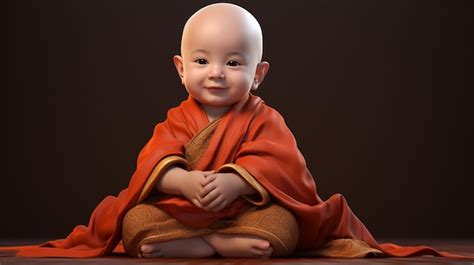 Premium Photo | Baby monk orange robe sitting buddha high resolution Ai ...