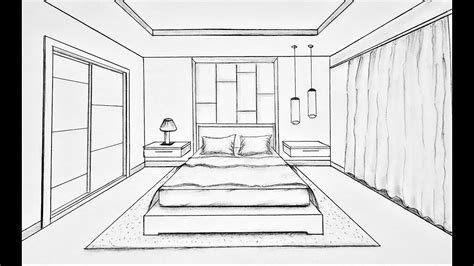 How to draw a bedroom in one point perspective - YouTube