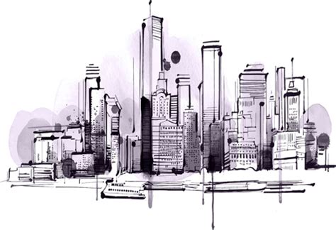 Hand drawn city outline vector set Vectors graphic art designs in ...