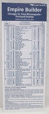 Amtrak Empire Builder Timetable April 29th 2001 Chicago St Paul ...