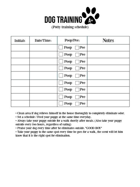 Free Printable Puppy Potty Training Schedule Chart