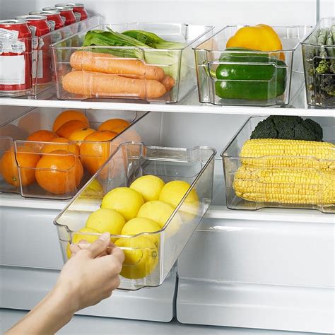 Kitchen Fridge Stackable Storage Box Clear Handles Food Container ...