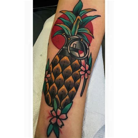 Pineapple grenade tattoo on our boy Craig, by... - Bicycle Tattoo