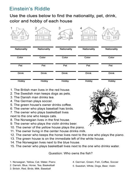 Einstein's Riddle: Detective-Style Logic Activity - All Esl - Printable ...