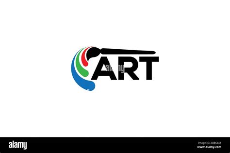 ART text logo with Red green blue paint brush in black color and flat ...