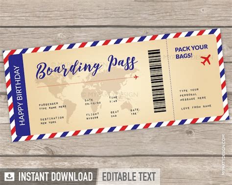 Boarding Pass Template, Printable Boarding Pass, Fake Plane Ticket Gift ...