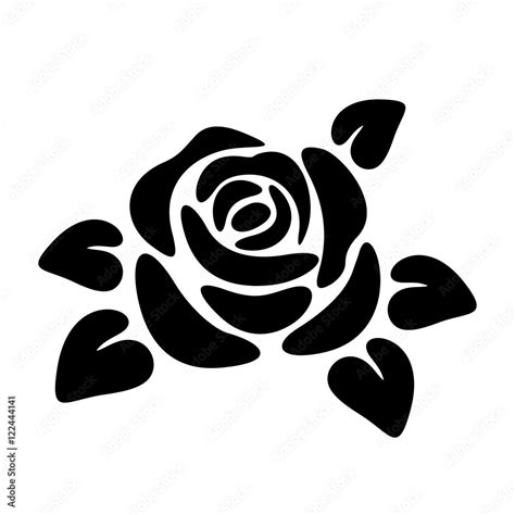 Vector black silhouette of a rose flower isolated on a white background ...