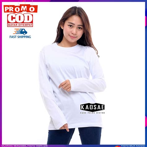 Kaos Polos Wanita Lengan Panjang Putih Katun 30s | Lazada Indonesia